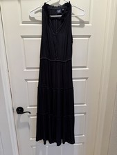 GAP Women’s Black V-Neck Pleated Ruffle Maxi Dress Sleeveless Size S