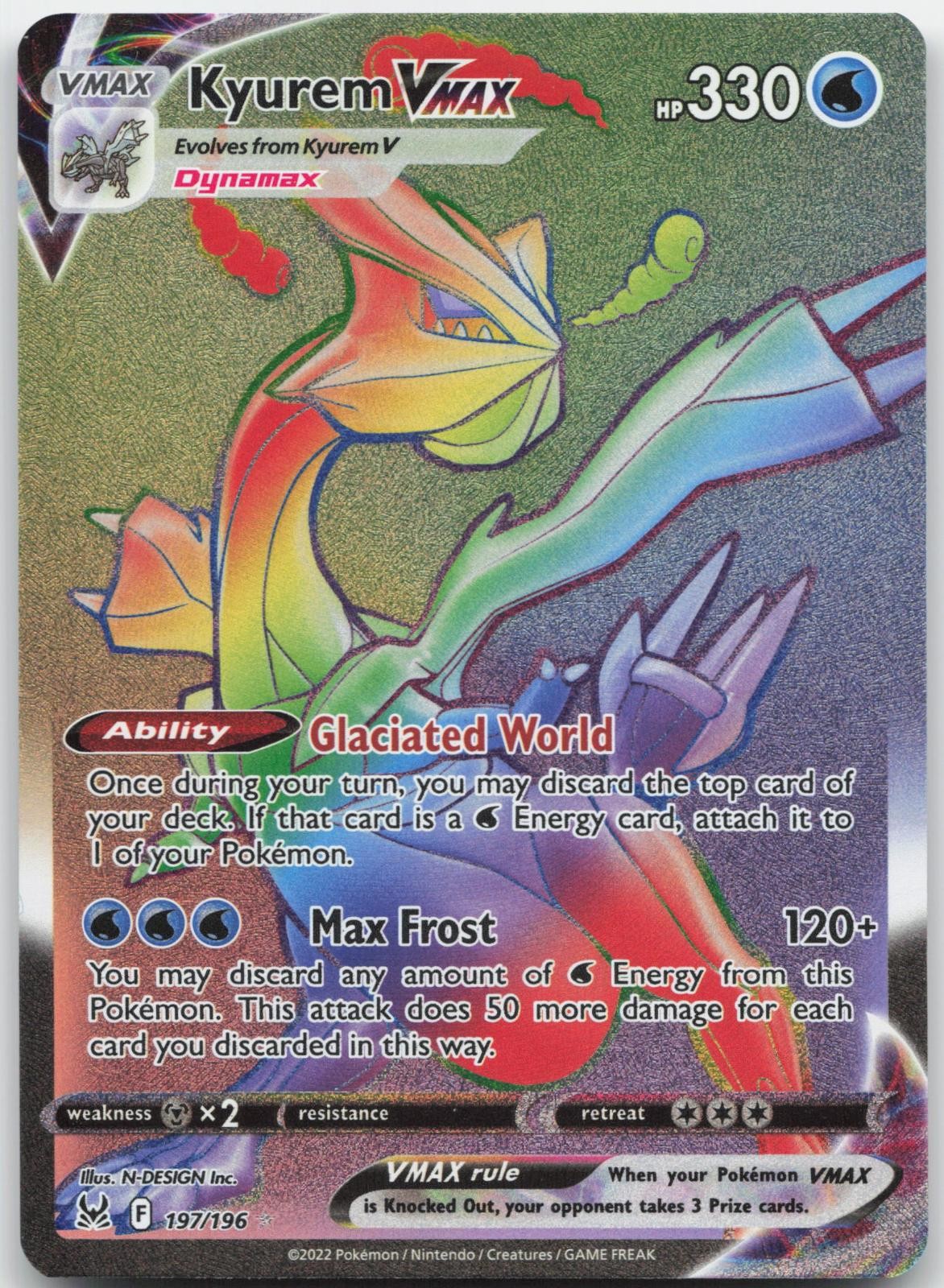 Kyurem VMAX 197/196 Rainbow Rare Lost Origin Pokemon Holo Near Mint
