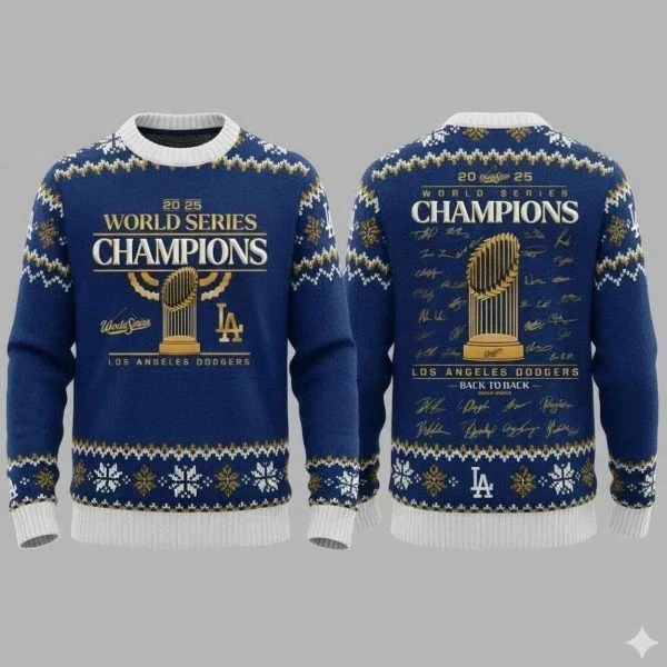 Dodgers Back To Back World Series 2025 Ugly Christmas Sweater
