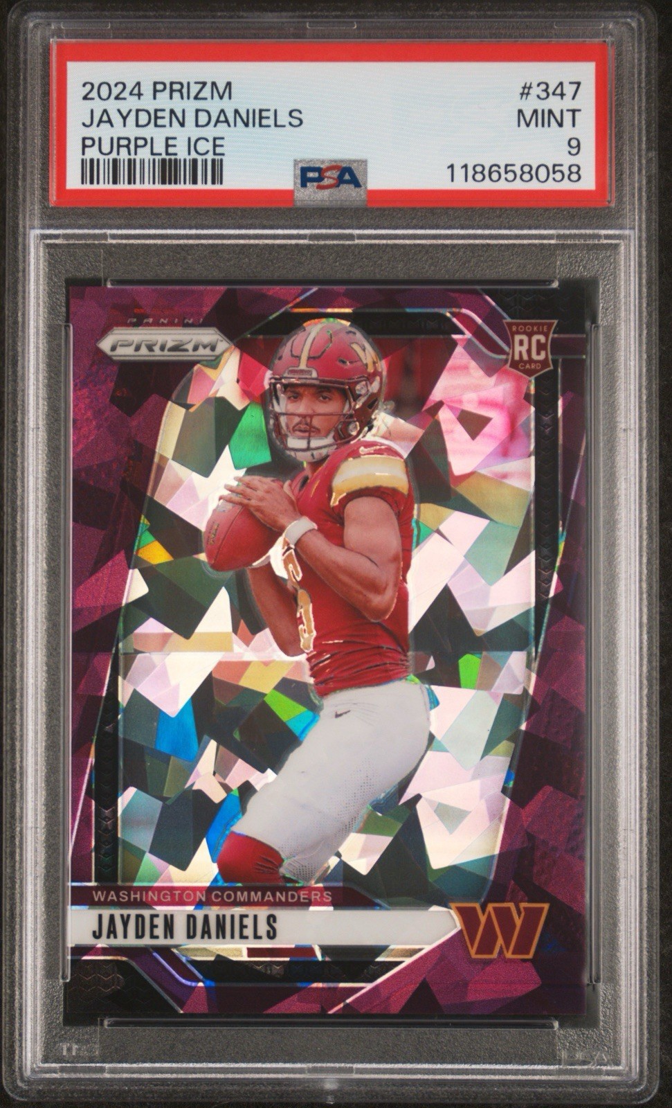 2024 Panini Prizm Jayden Daniels 347 Purple Ice RC /225 Rookie Card PSA 9 MINT