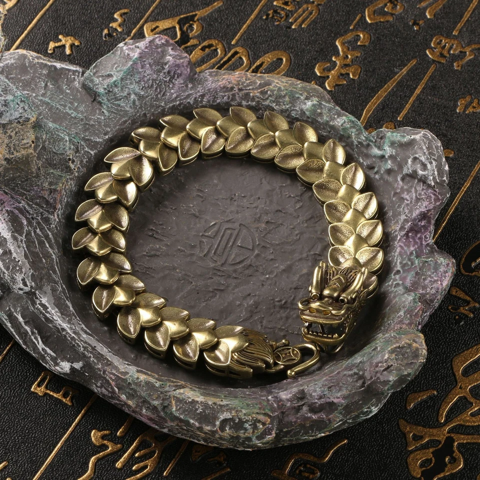 Pulsera Cabeza de Dragón Bronce Antiguo Antiguo Artesanía Zodiaco Dragón Latón Foto 4 de 4