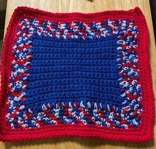 Handmade Red White Blue Patriotic Crochet Doily Table Topper 13" 12"