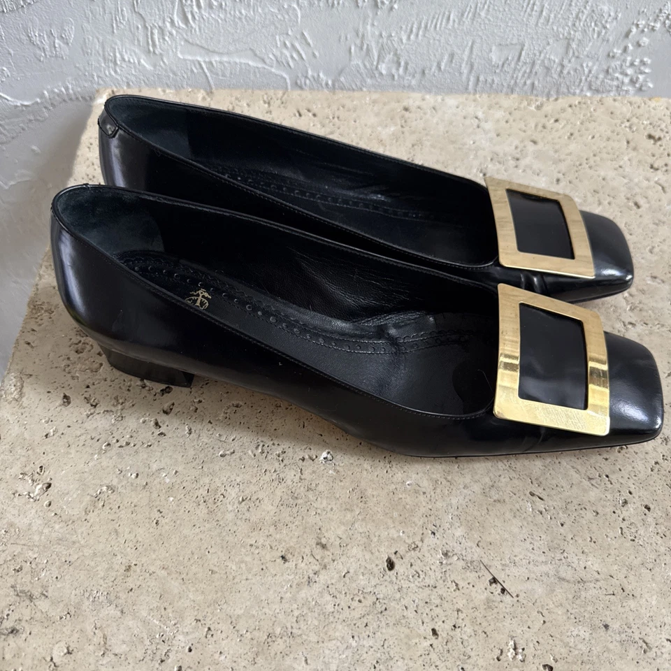 Винтажные туфли-лодочки Brooks Brothers с золотой пряжкой из черной овечьей кожи на каблуках 8,5 - Изображение 4 из 4