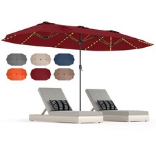 15.5 FT Double-sided Patio Umbrella with Solar Lights Outdoor Twin Size Umbrella
