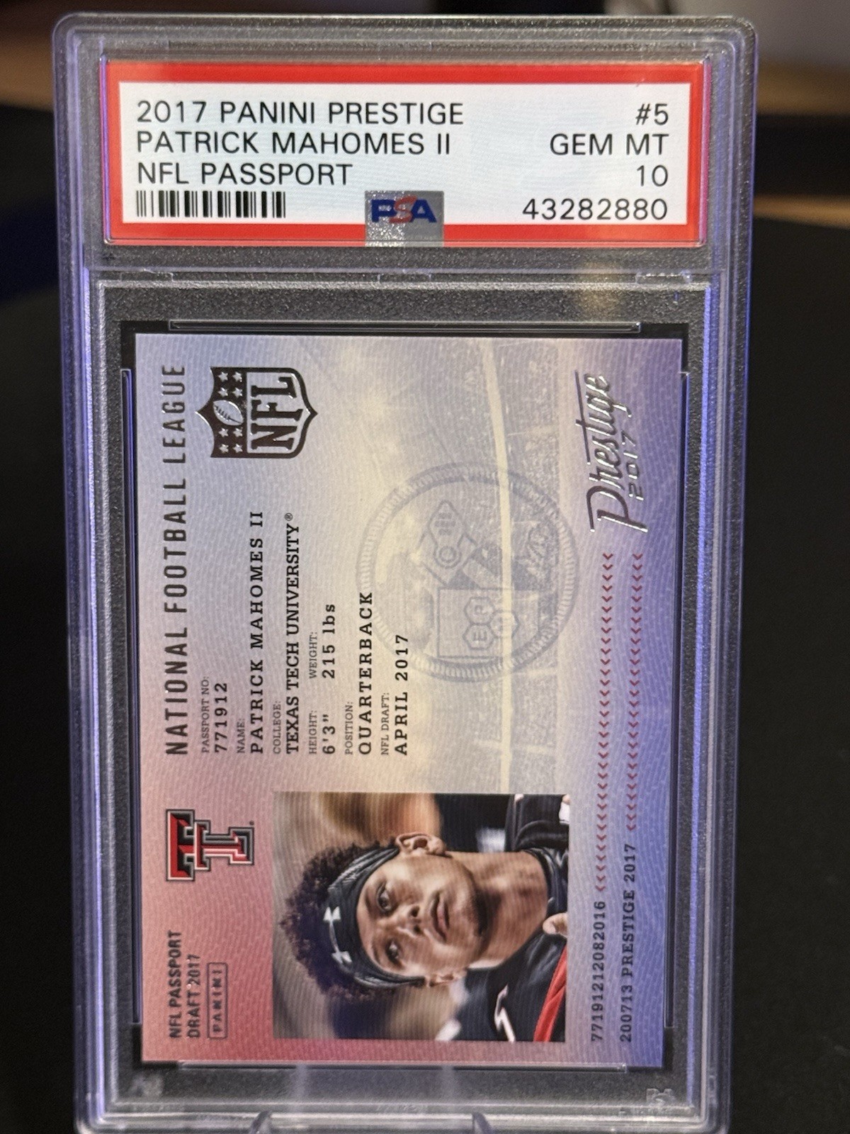 2017 Panini Prestige Patrick Mahomes Passport Rookie Card PSA 10 - Gem Mint
