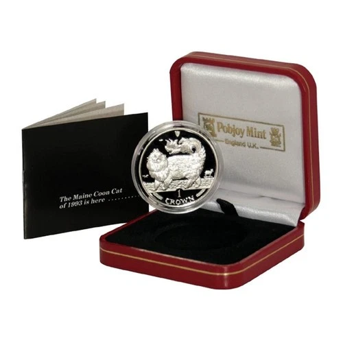 1993 Isle of Man Large Proof C/N 1 cr-Maine Coon Cat rare mintage 250/box/cert