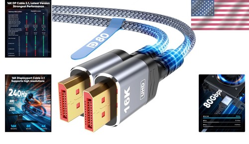 16K DisplayPort Cable 2.1, 15FT for Stunning Gaming & Multimedia Experience - Picture 2 of 9