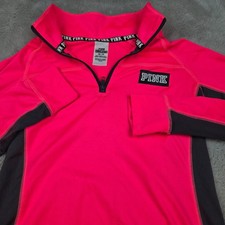 Victoria's Secret PINK Pullover Womens XS Quarter Zip Athletic Neon Pink Grey
