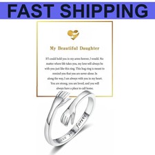 To My Daughter Hug Hope Rings, I Love You Foreve Motivational Stainless Steel Sp