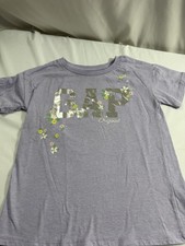 Gap Kids Girls Purple Floral GAP Logo T-Shirt Crew Neck Short Sleeve L 10/12