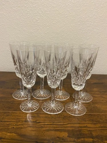 SET(7) VTG WATERFORD Crystal LISMORE Champagne Flutes 7.25"H SIGNED
