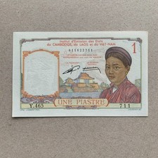 French Indochina 1 Piastre Banknote ND (1953) UNC P92 Farmer Paper Currency B999