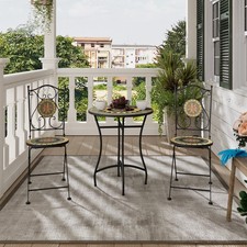 Image of Garden Outdoor Bistro Set Mosaic Table & 2 Chairs Patio Dining Balcony Furniture