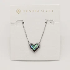 New Kendra Scott Ari Heart Silver Necklace in Abalone Shell