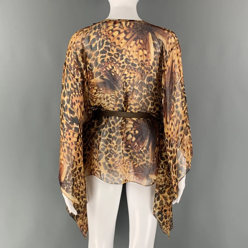 Top informal MATTHEW WILLIAMSON talla 6 marrón amarillo seda mariposas cinturón Foto 3 de 4