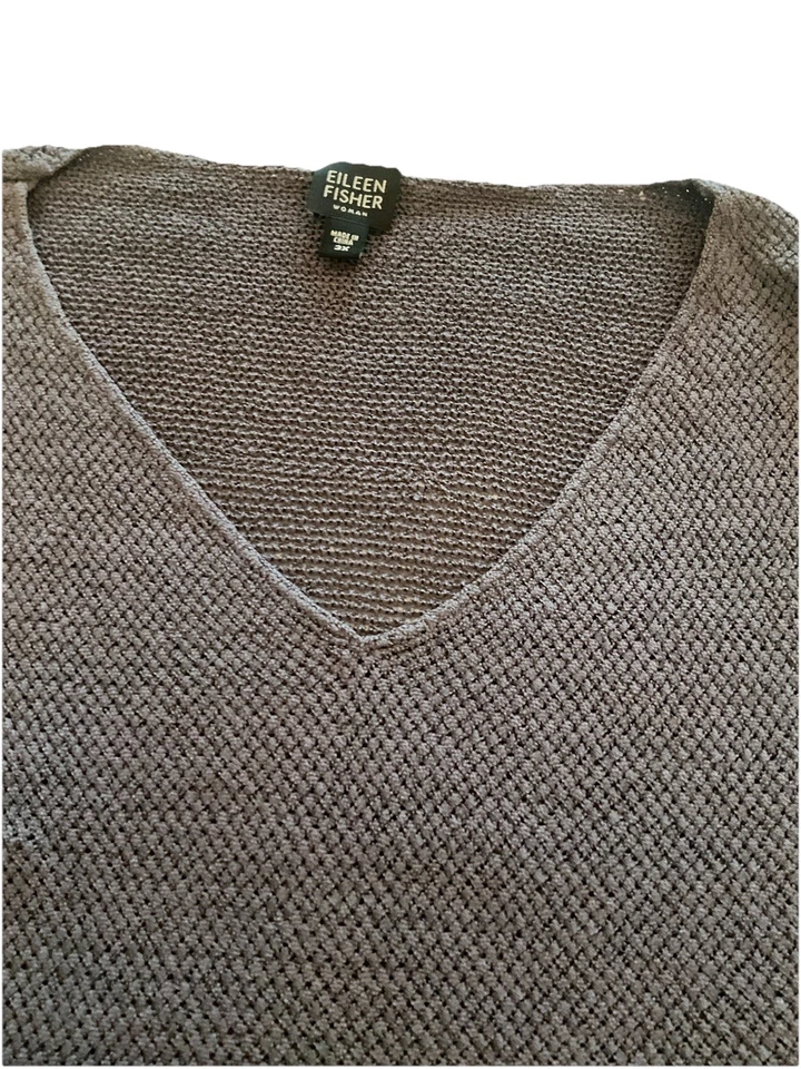 Suéter manga larga Eileen Fisher 2x 3x mezcla seda/nylon cuello en V lila Foto 3 de 4