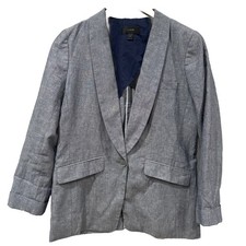 J.Crew Women's Blue Unstructured Shawl Collar Cotton Linen Blazer 6