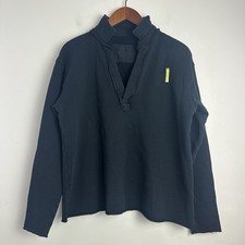 FRANK EILEEN Patrick Henley Popover Triple Fleece Size S Black Preppy Coastal