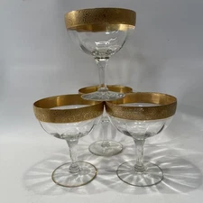 4 Tiffin Franciscan Melrose Champagne Margarhitta Glasses Gold Encrusted Rim