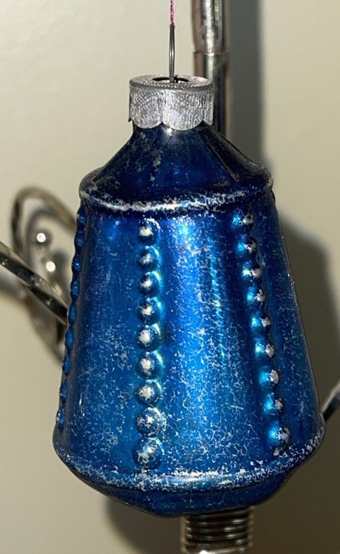 Vintage Blue Mercury Glass Bell Shape Christmas Ornament Made In U.S. Of A