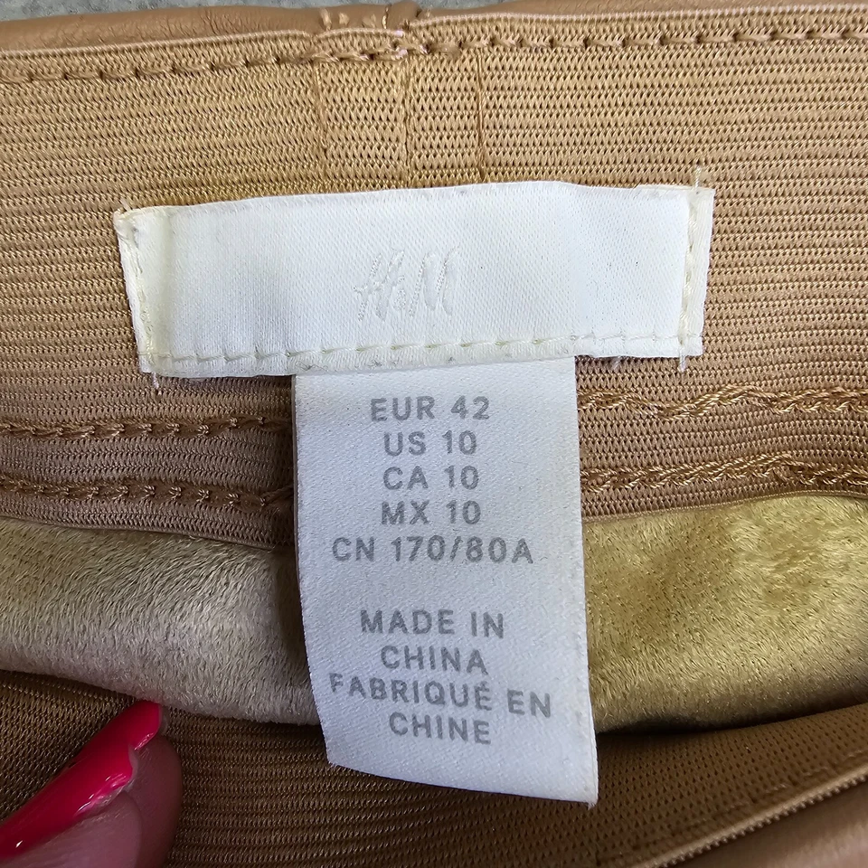 H&M Faux Leather Leggings Women’s 10 Brown Pull on Stretchy Elastic Waist - Image 3 of 4