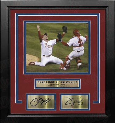 Brad Lidge Carlos Ruiz World Series Phillies Framed Photo w/ Engraved Autographs