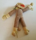 VINTAGE 1960s SOCK MONKEY Brown Beige Yarn Detail 16" Baboon Butt Organ Grinder — photo 2