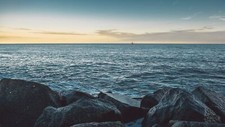 Landscape sea water horizon rocks boat Custom Gaming Mat Desk