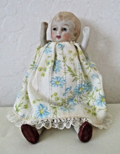 Antique German Bisque Doll 5.5" W/ Molded Hair Jointed Arms/Legs Fabric Torso ZS