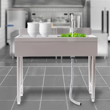 Freestanding Kitchen Sink Commercial Utility Stainless Steel Sink 1 Compartment