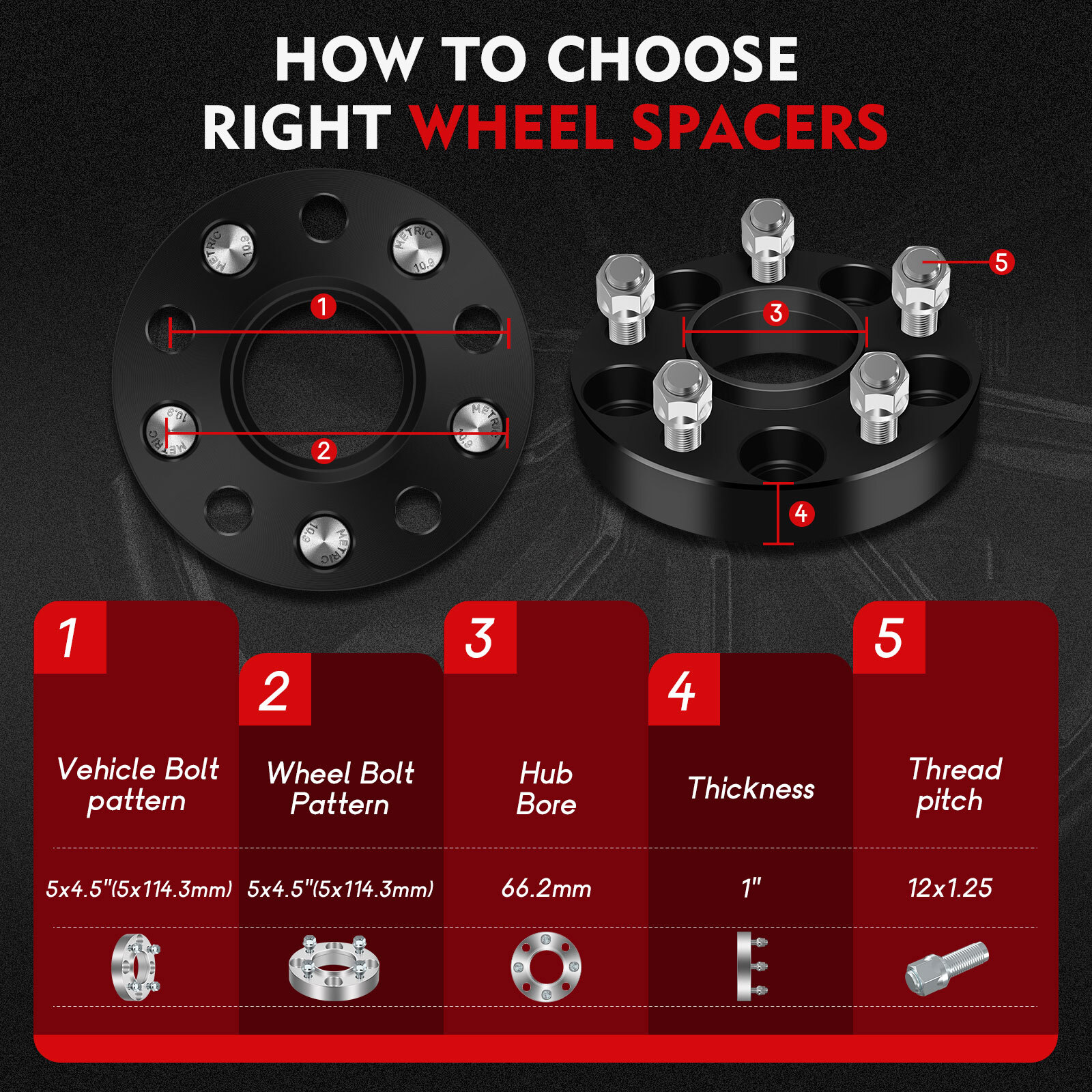 4X 1" Hubcentirc Wheel Spacers 5x4.5" 12x1.25 for INFINITI Q60 Q50 G37