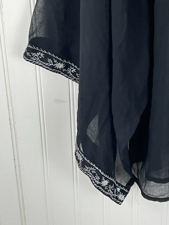Blusa túnica transparente Millenium para mujer negra plateada mangas kimono talla 16 Foto 4 de 4