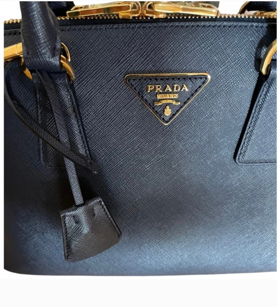 prada saffiano lux handbag in dark Baltic color image 2