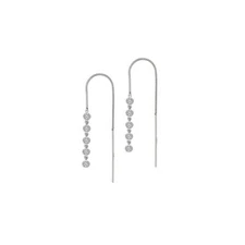 18K White gold Crystal Drop Threader Earrings Made With Swarovski Elements