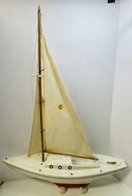 Vintage Sailboat Yacht Wooden Plastic Coated Model Ship 24'' *For Parts/Repair