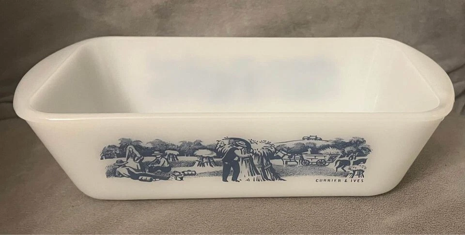 Vintage Glasbake Ovenware Currier and Ives Loaf Pan - 2 Available