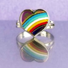 Rainbow Heart Mood Ring Adjustable from Sz 3 to Sz 8 Cute Rings Kids or Adults