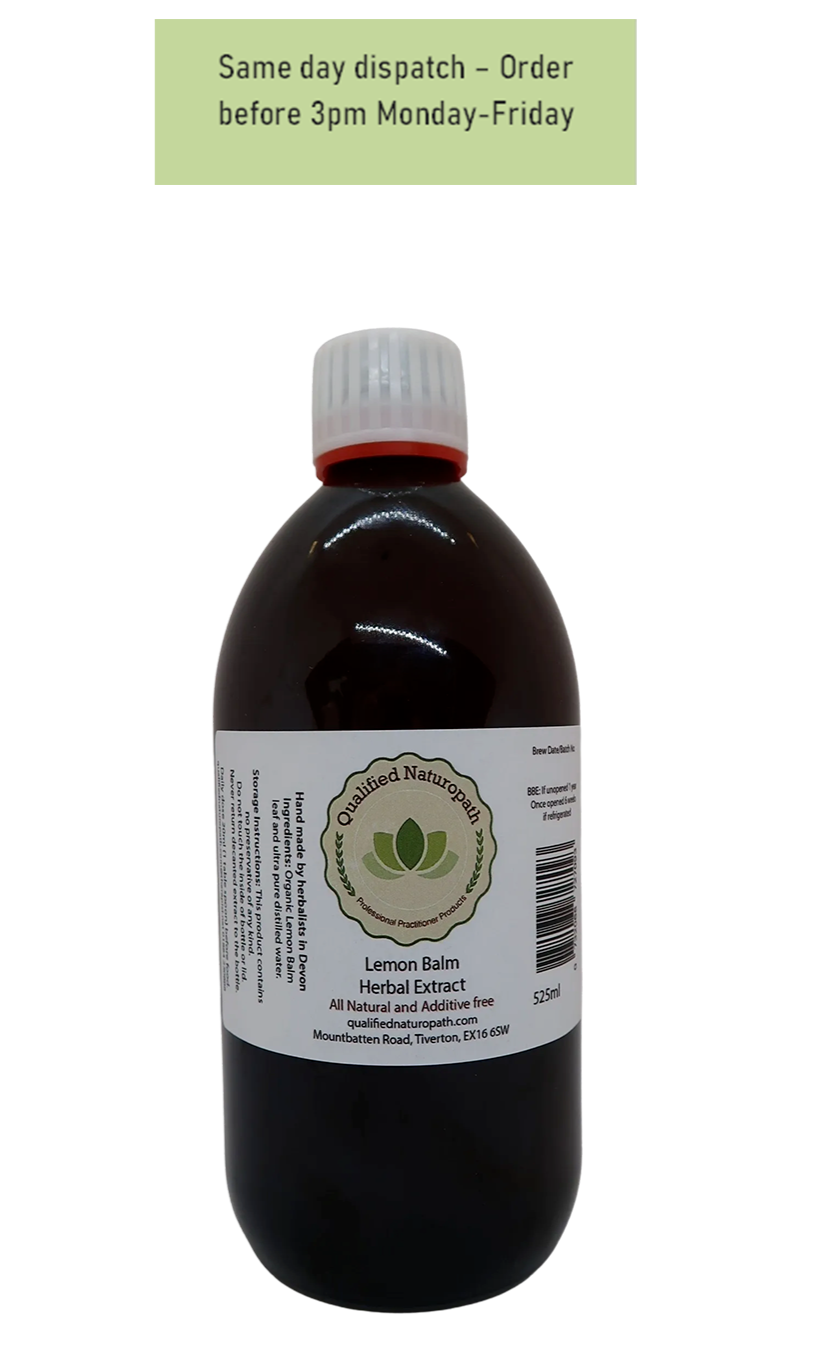 Lemon Balm Herbal Extract - 525ml - In  Glass UV Resistant Bottle