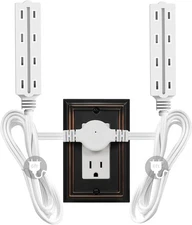 Twin Extension Cord Power Strip, 12Ft Ultra Thin Flat 12Ft, White-8 Outlets 