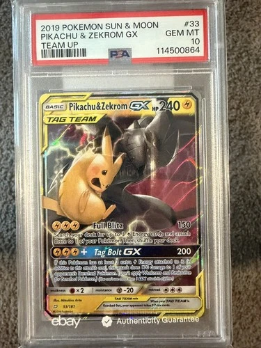PSA 10 GEM MT Pikachu & Zekrom GX Tag Team 33/181 Pokemon Team Up