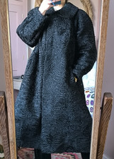 70s Glossy Vintage REAL FUR Astrakhan Persian Lamb Coat Black 14 16 long