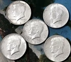 1964 Kennedy Half Dollars - 5 ea - 90% Silver-Above Average Circulated Condition