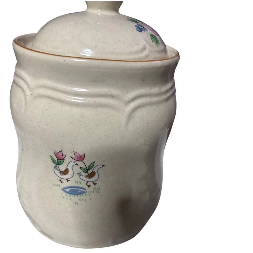 Juego de botes de cerámica vintage granja escena de campo casas azules cerdos florales Foto 2 de 4