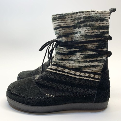 Stivali Toms Nepal donna 8,5 bianco e nero scamosciato/pile foderati metà polpaccio azteco - Foto 2 di 9