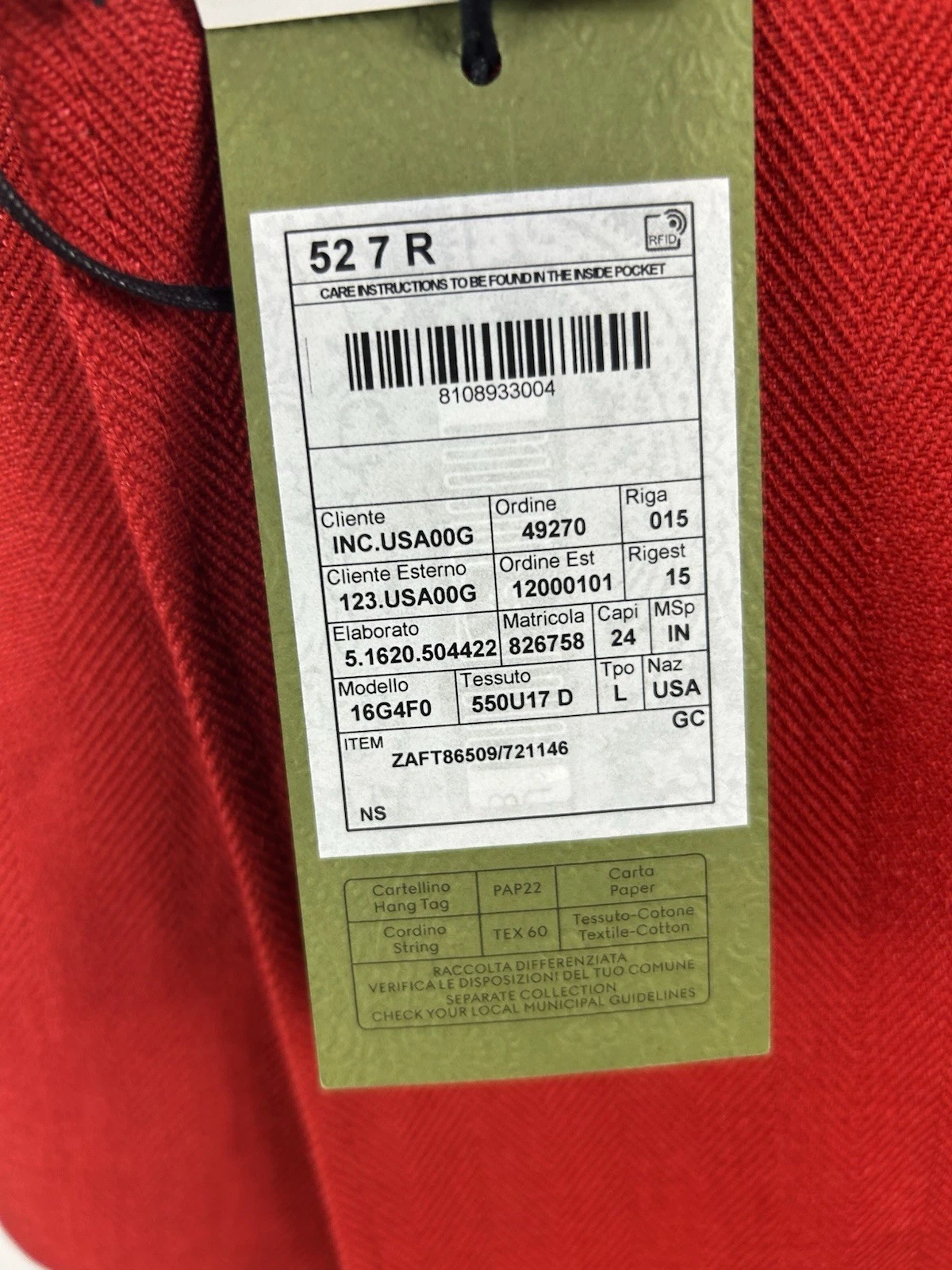 Gucci blazer doppiopetto a spina di pesce colore rosso taglia US 42