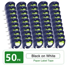 50PK Paper Refills Black on White 91330 Tape For DYMO LetraTag 2000 12mm Label