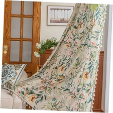 Boho Floral Curtains French Country 52"W x 84"L (Pack of 2) Green Floral