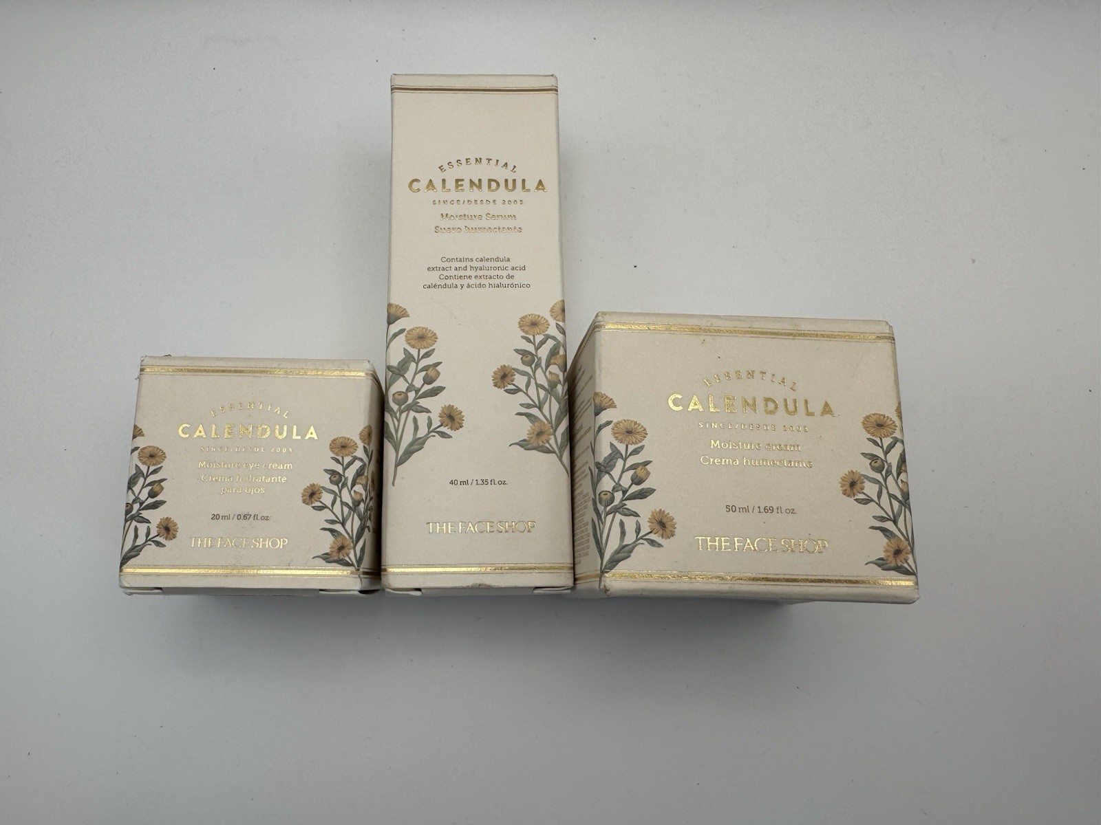 NEW The Face Shop Calendula Moisture Serum, Cream & Eye Cream Set 3 Piece