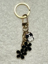 KEYRING Kitty Cat Floral Keychain Enamel Bag Charm Animal Cute Book Bag Charm
