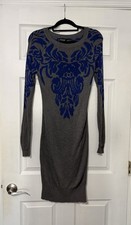 Alloy Apparel Sweater Dress Gray Blue Pattern Long Sleeve Knit Size M